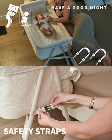 AirClub Bassinet Bedside Sleeper, Baby Crib for Newborn, Baby Bassinets Bedside Sleeper with 4 Auto-Lock & Adjustable Height, Breathable Mesh & Mattress, Bedside Bassinet - Image 5