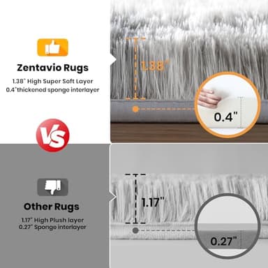 Zentavio Bedside Rugs Small 2x3 Shag Entry Entrance Rugs Soft Bedroom Carpet Area Rugs for Dorm College Essentials Non-Slip Living Room Throw Rug Home Decor Aesthetic Nursery Tie-Dyed Grey White - Image 2