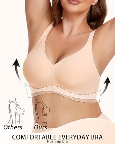 Gailife Smooth Wireless Bras for Women No Underwire Comfort Seamless Supportive Bra Raceback Push Up Bralettes Full Coverage -ND,M Nude - Image 3