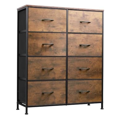 WLIVE Fabric Dresser for Bedroom, Tall Dresser with 8 Drawers, Storage Tower with Fabric Bins, Double Dressers, Chest of Drawers for Closet, Living Room, Hallway, Dorm, Rustic Brown Wood Grain Print - Image 1