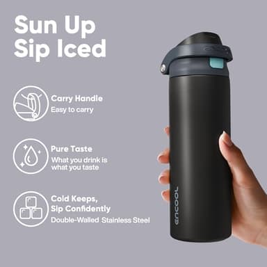 Encool Insulated Stainless Steel Water Bottle with Straw - Leak Proof Sports Water Bottle for School, Travel, Keeps Cold All Day, One-Touch Flip Lid, BPA-Free, 24 oz, Charcoal Gray - Image 4