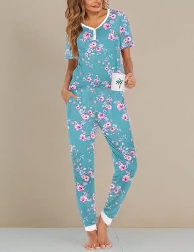 Ekouaer Pajamas for Women Set 2 Piece Lounge Set Short Sleeve Pjs Joggers Long Pants Sleepwear with Pockets - Image 7