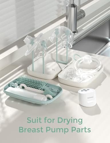 Momcozy Bottle Brush Set - Baby Bottle Cleaner Kit with Silicone Brush, Nipple Brush, Straw Brush, Soap Dispenser, Drying Rack - 7 in 1 Bottle Cleaning Tool for Home and Travel, Green - Image 8