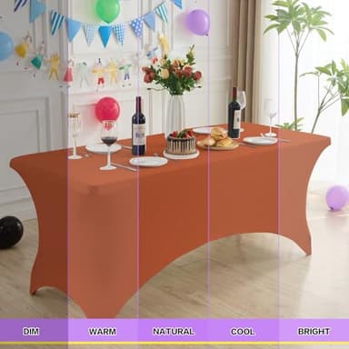 Heochy 2 Pack 6FT Table Cloth for Rectangle Tables - Stretch Burnt Orange Tablecloth Rectangular Fitted Spandex Table Covers 6 ft for Birthday, Cocktail, Wedding, Banquet Outdoor Party - Image 3
