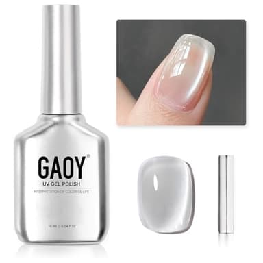 GAOY Glassy Cat Eye Gel Nail Polish, 16ml Glitter Holographic UV Gel Polish with Magnet, Reflective Translucent, 2341 Silvery Moonlight - Image 1