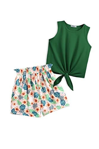 Arshiner Toddler Girls Short Sets Tie Knot Tank Top and Paperbag Waist Shorts Cute Girl Summer Clothing for 2-7 Years - Image 1