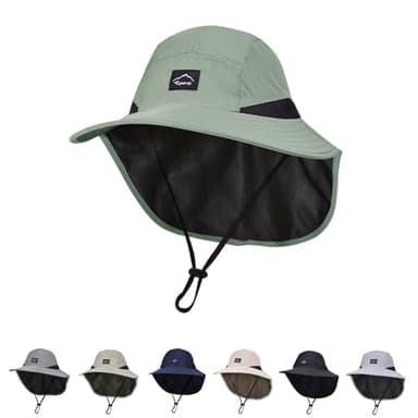 Outdoor Kids Sun Hat with Neck Flap UPF 50+ Qucik Dry Breathable Bucket Hats for Baby Boys Girls Safari Fishing Beach Hat Summer Adventure ArmyGreen Age 2-12 Years - Image 1