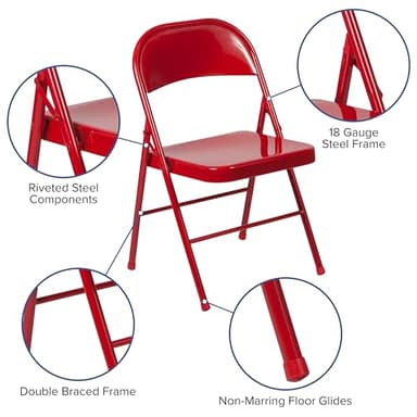 Flash Furniture 4 Pack HERCULES Series Double Braced Red Metal Folding Chair - Image 7