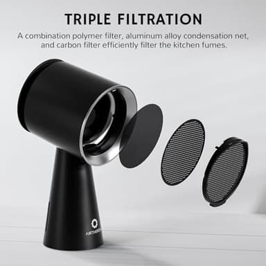 Airthereal Rechargeable Portable Range Hood, Desktop Range Hood with Battery Powered, 3-Fan Speeds and Large Oil Collection Cup, Upgraded Portable Kitchen Exhaust Fan for RV Cooking, RH180B Black - Image 6