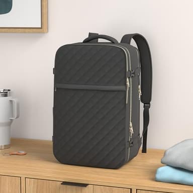 MOMUVO Large Travel Backpack Women, Flight Approved Carry On Backpack, Water Resistant Anti-Theft Casual Daypack School Bag Fit 17 Inch Laptop with USB Charging Port, Black - Image 2