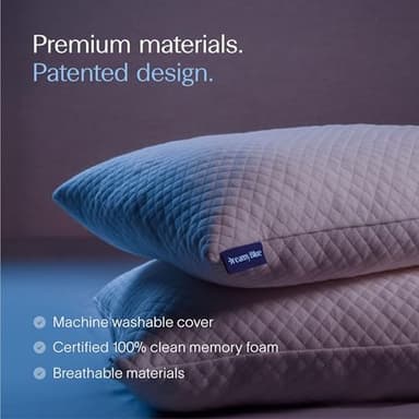 DreamyBlue Signature Pillow w/Adjustable Loft • Shredded Memory Foam Fill • Neutral Alignment for Side, Back, and Stomach Sleepers • Washable Bamboo Rayon Cover • CertiPUR-US Certified Foam (Queen) - Image 5