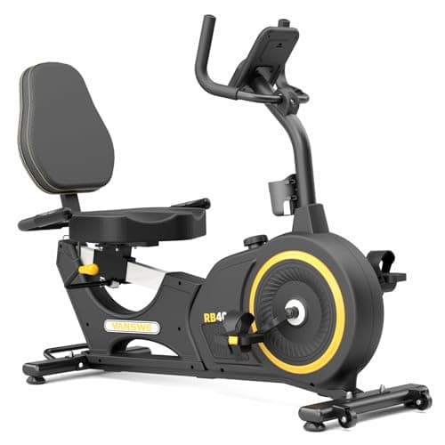 VANSWE Recumbent Exercise Bike with Smart App and Bluetooth Connectivity, LED Display, Magnetic Resistance, 400 LBS Weight Capacity, Pulse Handle(Yellow/Black) - Image 1