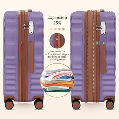 5 piece Luggage Set Expandable Suitcase 22x14x9 Airline Approved Carry on, ABS Hard Case Suitcases with Spinner Wheels, TSA Lock, (Purple, 5 Piece Sets(20/24/28/DB/TB)) - Image 4