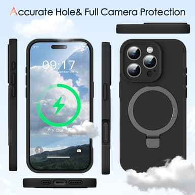 KMAMBAG Mag-Ring Designed for iPhone 16 Pro Max Case, Liquid Silicone [Moisturizing Factor] Extreme Soft Slim Phone Case with Stand [Compatible with MagSafe] for 16 Pro Max 6.9 inch Men Women, Black - Image 4