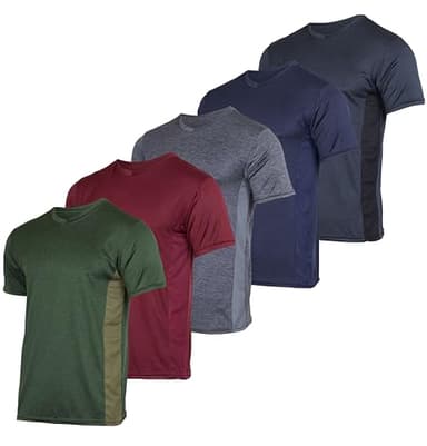 Real Essentials 5 Pack: Men’s V-Neck Dry-Fit Moisture Wicking Active Athletic Tech Performance T-Shirt Set 11, L, Pack of 5 - Image 1