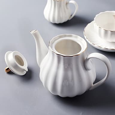 Porcelain Tea Sets British Royal Series, 8 OZ Cups& Saucer Service for 6, with Teapot Sugar Bowl Cream Pitcher Teaspoons and tea strainer for Tea/Coffee, Pukka Home (Pure White) - Image 5