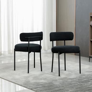 DYHOME Black Boucle Dining Chairs Set of 4, Modern Upholstered Dining Chairs with 4" Thick Cushion and Sturdy Metal Legs for Dining Room, Kitchen - Image 7