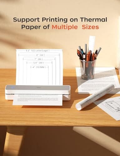 PRT Portable Printer Wireless for Travel, Inkless Bluetooth Small Mobile Thermal Printer, Support 8.5" X 11", A4, Compatible with iOS, Android, Laptop for Home Use, Office & Vehicles, 300 DPI, White - Image 3