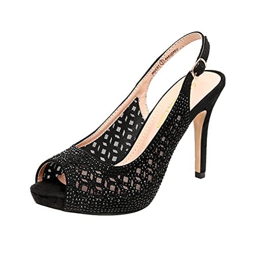 DREAM PAIRS Women's High Heels Platform Dress Rhinestones Peep Toe Pumps Shoes,Size 7,Black/Suede,Invest - Image 1