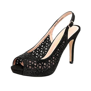DREAM PAIRS Women's High Heels Platform Dress Rhinestones Peep Toe Pumps Shoes,Size 7,Black/Suede,Invest - Image 1