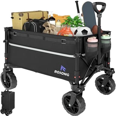 ROSONG Collapsible Wagon Cart with Wheels Foldable - Folding Utility Heavy Duty Wagons Carts for Grocery Sports Garden Shopping Camping Wheelbarrows (Black, 120L) - Image 1