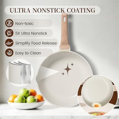 Kikcoin 16Pcs Pots and Pans Set Nonstick Ceramic Cookware Sets Induction Kitchen Cooking Set Non toxic Healthy Non Stick w/Grill Pan,Saute Pan, Ceramic White - Image 3