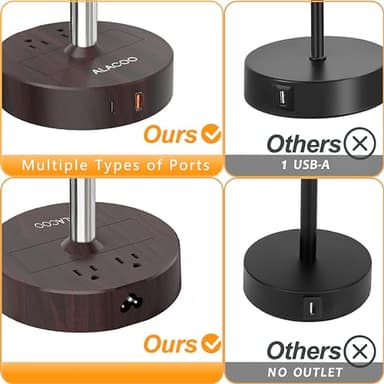 Small Bedside Table Lamp for Bedroom - 3 Way Dimmable Touch Lamp with USB Charging Station and AC Outlet, Wood Base & Fabric Linen Lampshade for Office, Living Room, Dorm, Brown-White, (LED Included) - Image 6