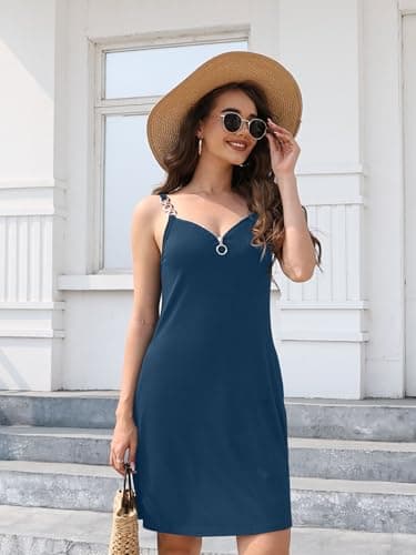 ETCYY Women's Summer Dresses 2025 Casual Sleeveless V Neck Loose Cover Up Beach Sundresses with Pockets(XL.Blue) - Image 2