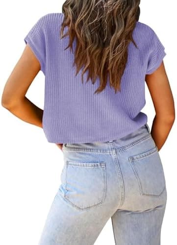 LCXWFE Womens Summer Cropped Sweater Vest Trendy Cap Sleeve Crop Tops Crew Neck Loose Knit Tank Top - Image 4