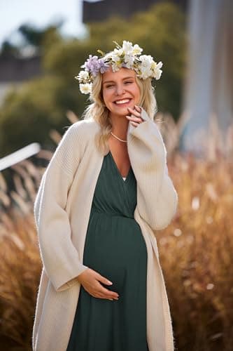 Ekouaer 3 in 1 Labor/Delivery/Hospital Gown Maternity Dress Nursing Nightgown Sleepwear for Breastfeeding, Dark Green, XX-Large - Image 3