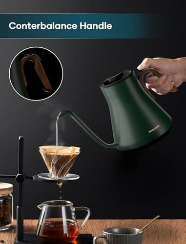 Electric Kettles, INTASTING Gooseneck Electric Kettle, ±1℉ Temperature Control, Stainless Steel Inner, Quick Heating, for Pour Over Coffee, Brew Tea, Boil Hot Water, 0.9L (Forest Green) - Image 3