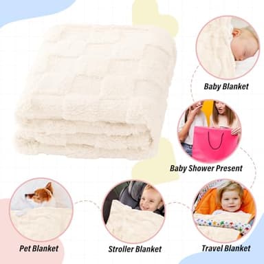 Plush Soft with Square Checkered Baby Blanket,Fleece Infant Toddler Blankets for Girls Boys,Warm Lightweight Breathable Newborn Receiving Blankets for Crib Stroller 30"×39"(Beige,Square) - Image 6