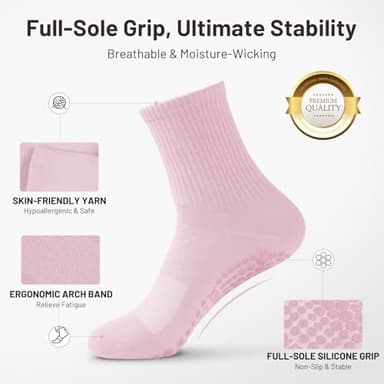 6 Pairs Pilates Socks with Grips for Women- Non Slip, Crew Yoga Socks for Pilates, Ballet & Barre Workouts,Christmas Gifts - Image 5