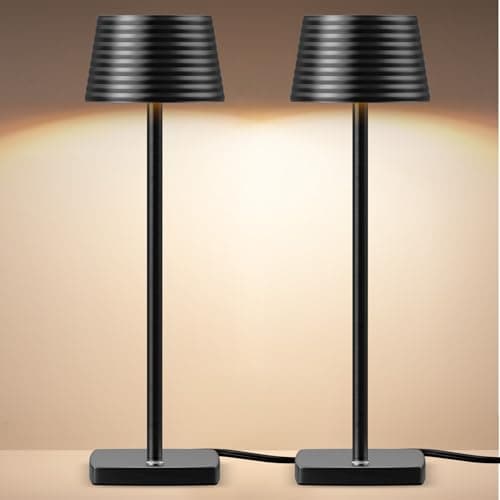 SHANGCAI Set of 2 Industrial Bedside Table Lamp - 2 Level Brightness Dimmable LED Modern Desk Lamps Nightstand Table Light for Bedroom Living Room Office Black - Image 1