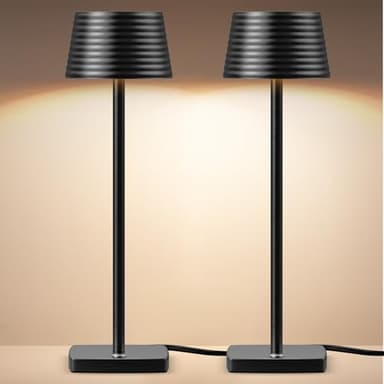 SHANGCAI Set of 2 Industrial Bedside Table Lamp - 2 Level Brightness Dimmable LED Modern Desk Lamps Nightstand Table Light for Bedroom Living Room Office Black - Image 1