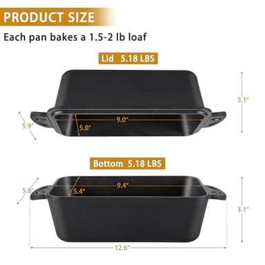 AILITOR Cast Iron Loaf Pan with Lid 9x5 Inch - Bread Baking Pans for Homemade Bread, 2 Piece Set - Image 5