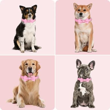 Jumpress Dog Collar with Bow for Small Medium Large Dogs, Cute Bling Dog Bow Tie Collar with Metal Buckle, Soft & Durable for Small Dogs Walking (Light Pink, S) - Image 4