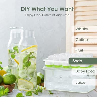 DOQAUS Ice Cube Tray with Lid and Bin, 4 Pack Silicone Plastic Ice Cubes Trays for Freezer with Box/Container, Stackable with Storage Iced Bucket Kits, Scoop, for RV, Soup, Food, Cocktail, Coffee - Image 3