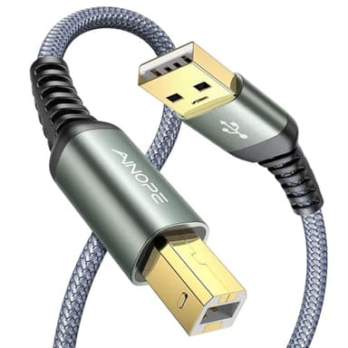 AINOPE USB A to USB B Priner Cable 6.6ft High-Speed Nylon Braided USB 2.0 MIDI Cable, Printer Cord for HP, Canon, Brother, Samsung, Dell, Epson, Lexmark, Xerox, and More, Grey - Image 1