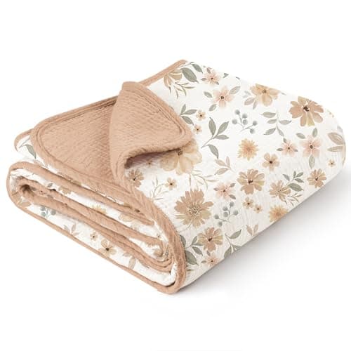 Konssy Muslin Baby Blankets for Girls Boys, 100% Cotton Crib Blanket for Infant Toddler, Super Soft and Lightweight Nursery Swaddling Wrap 40"x36" (Flourish) - Image 1