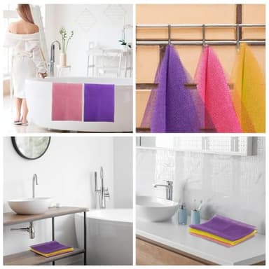 UJFQBH 3 Pieces African Bath Sponge African Net Long Net Bath Sponge Exfoliating Shower Body Scrubber Back Scrubber Skin Smoother,Great for Daily Use (Pink,Yellow,Purple) - Image 7