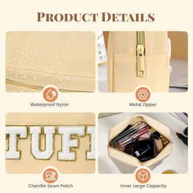 CasaCulina 4Pcs Preppy Makeup Bags Set, Cute Varsity Makeup Pouchs, Travel Cosmetic Bags Sewn with Skin/Hair/Face/Stuff Chenille Letter, Portable Nylon Zipper Toiletry Pouch Gifts for Girls Women - Image 2