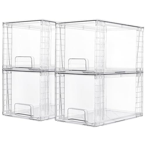 Vtopmart 4 Pack Large Stackable Storage Drawers,Easily Assemble Acrylic Bathroom Closet Undersink Organizers and Storage,Plastic Bins for Kitchen Cabinets,Pantry,Makeup,Medicine Organization - Image 1