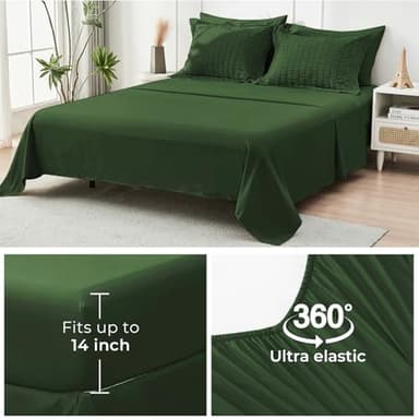 HYMOKEGE Dark Green Full Size Comforter Sets Seersucker 7 Pieces, All Season Luxury Bed in a Bag for Bedroom, Bedding Set with Comforters, Sheets, Pillowcases & Shams - Image 6