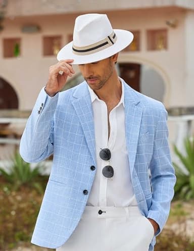 COOFANDY Mens Blazer Casual Fitted Sport Coats Western Summer Weeding Party Suit Jackets Sky Blue - Image 2