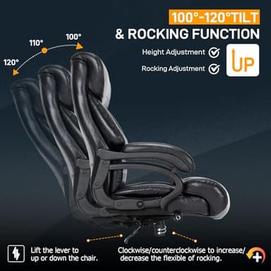 Big and Tall Office Chair for Heavy People, 500LBS High Back Extra Wide Heavy Duty Executive Office Chair Comfortable for Home Office, Large Computer Desk Chair with Adjustable Lumbar Support Black - Image 5