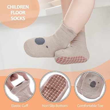 TRUEHAN 5 Pairs Toddler Non Slip Socks with Grips Baby Socks for Kids Girls Boys （5 Pairs Animal A，6-12 months） - Image 5