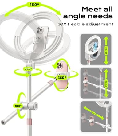 Overhead-Phone-Mount,Stable Overhead-Camera-Mount-Stand [Anti-Shaking] with 10.5" Ring Light, Flexible Desk-Stand for iPhone with Ring-Light for Video-Recording,Zoom Meeting,YouTube,TikTok, White - Image 3
