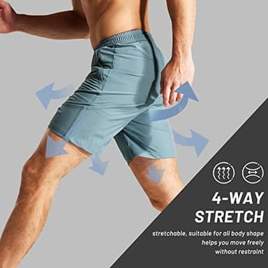 MIER 7 Inch Gym Shorts for Men Linerless Men Athletic Workout Running Basketball Moisture Wicking with Pockets, Grey Blue, X-Large - Image 4