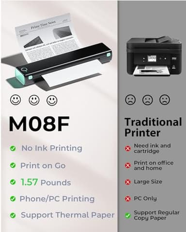 Phomemo Portable Printers Wireless for Travel, M08F Inkless Thermal Printer Support for 8.5"x11" US Letter, Small Bluetooth Printer Compatible with Phone, Laptop for Car, Office, Home Use, School - Image 7